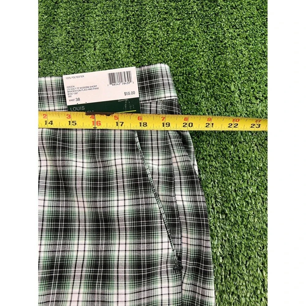 NWT Louis Raphael Golf Shorts Mens 38 Green Black Bradenton Plaid‎ Flat Front